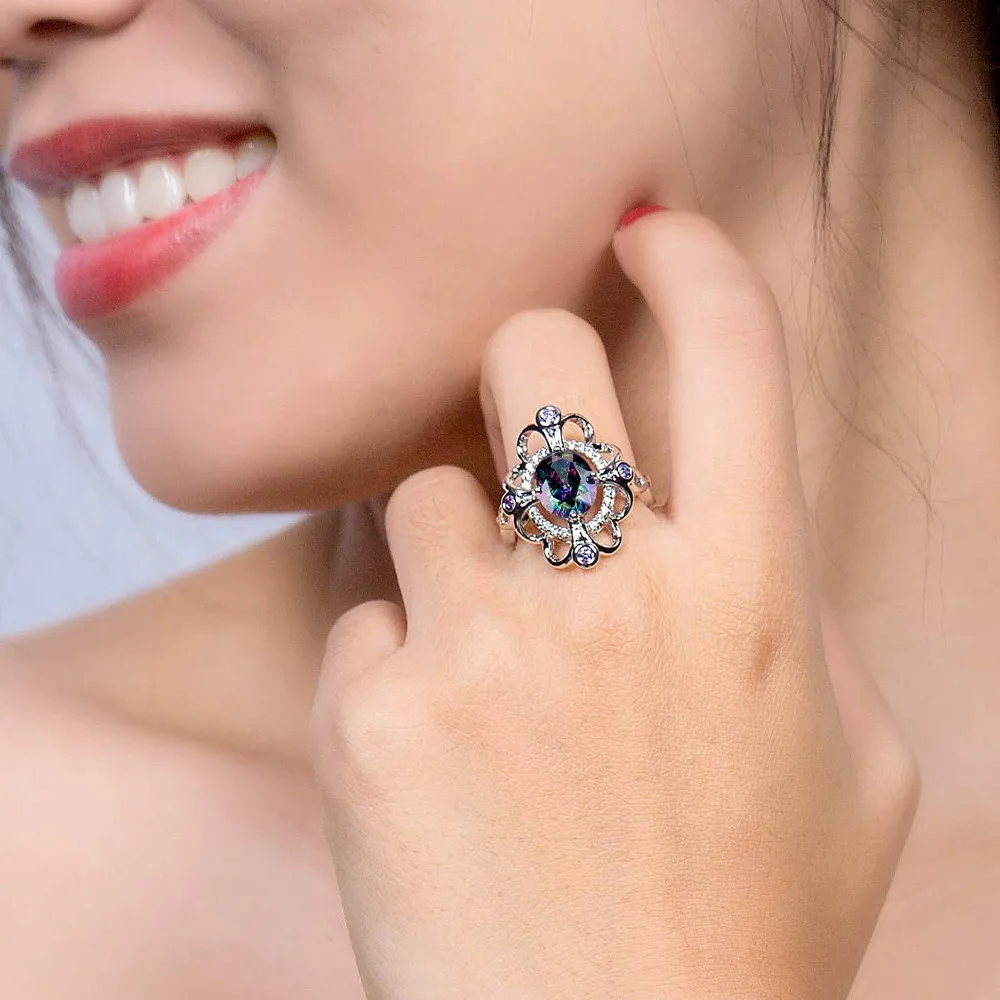 

New Hot Colorful Purple Stone Rings Exquisite Flower Rings European and American Creative Zircon Engagement Rings High Quality
