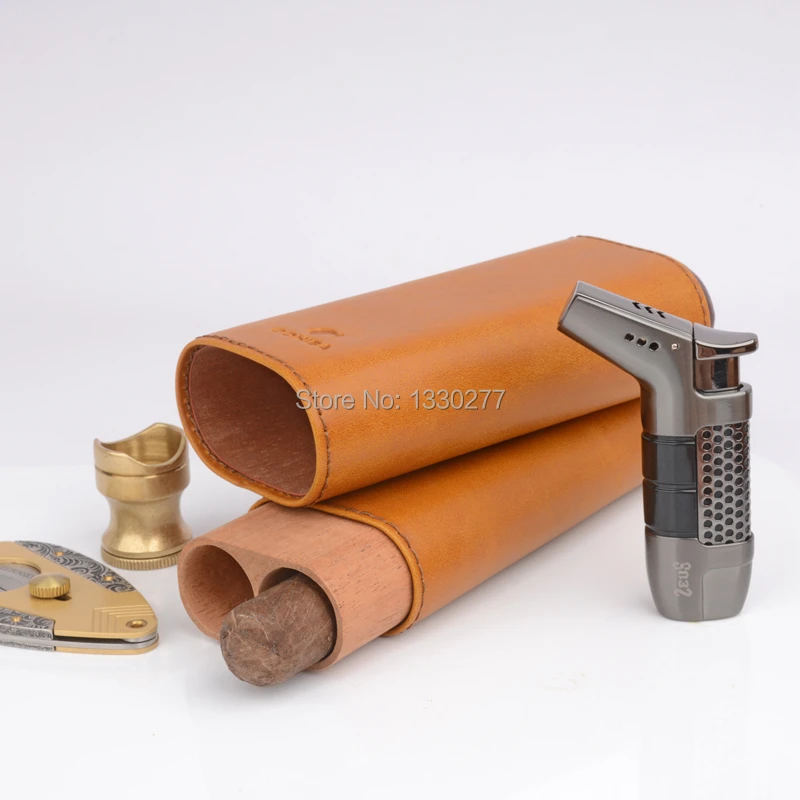 COHIBA кедровый деревянный ящик для сигар коричневый Crazy Horse текстурный узор Кожаный Портсигар подходит 2 пальца до 54 колец сигары