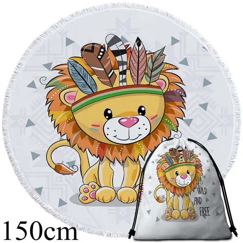 Lion Towel 150cm-Bag Постельные принадлежности Outlet мультфильм сова круглый пляжное полотенце ацтекский гобелен с геометрическим рисунком микрофибры Toalla Племенной Лев Мопс взрослых банное полотенце 150 см - Цвет: Lion Towel 150cm-Bag