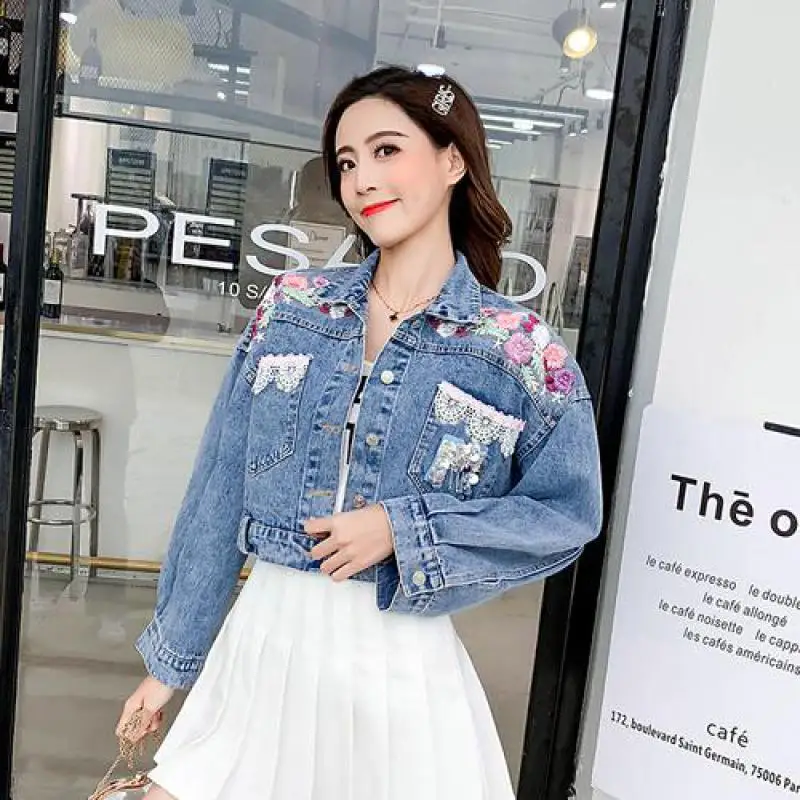 Женская Повседневная джинсовая куртка новинка 2019 весна осень модный с длинными