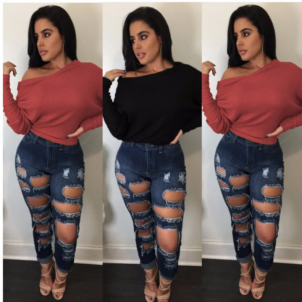 Сексуальные Женщины Ребро Трикотажные Топы С Плеча Длинным Рукавом Бат Рубашки