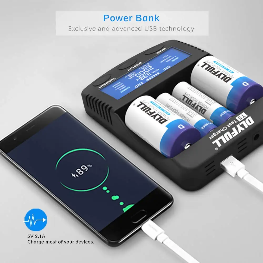 DLYFULL T5 интеллектуальное зарядное устройство для 3 7 в Li Ion 18650 RCR123A 32650 21700 и 1 2 Ni MH AA AAA