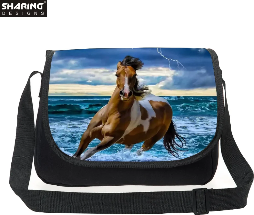 Вместительные дизайнерские сумки-мессенджеры с принтом лошадей для девочек
