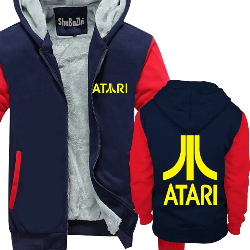 Мужская хлопковая толстовка Atari-Антрацит с логотипом Толстая флисовая капюшоном
