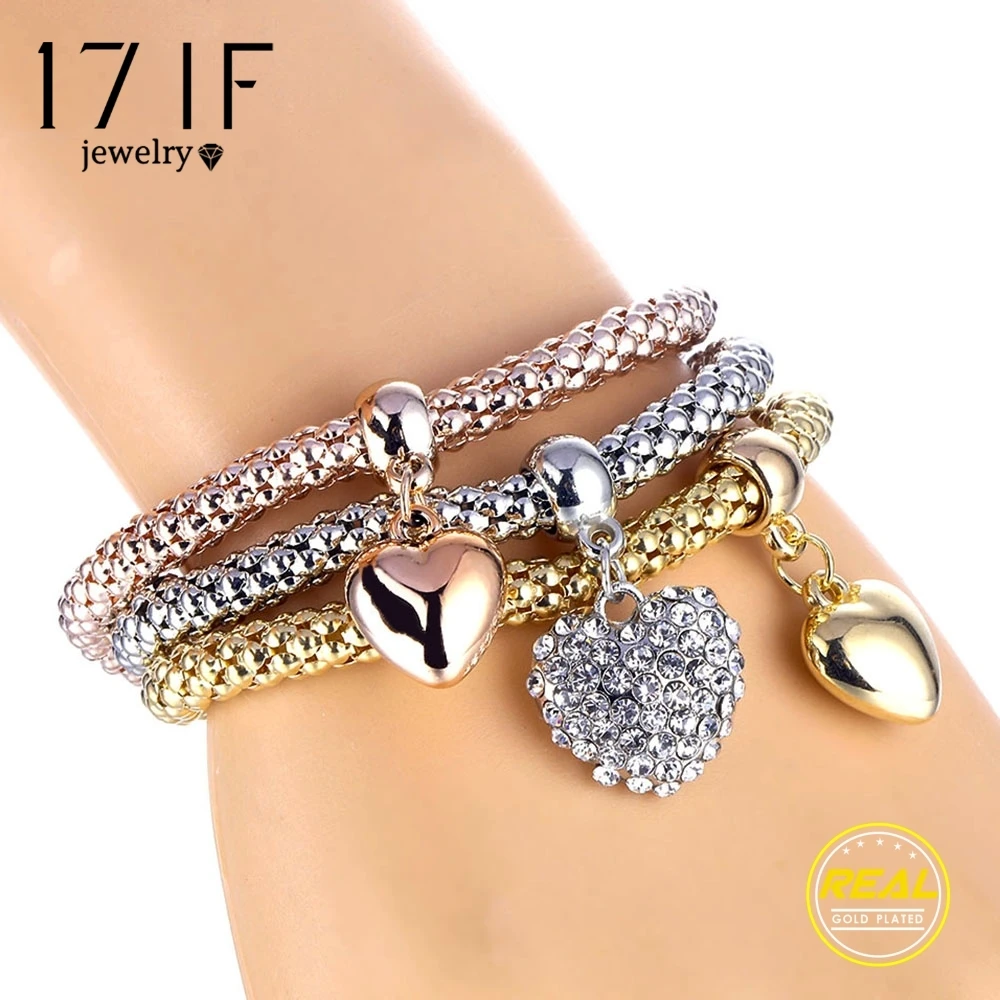 DAXI 3 шт./компл. браслеты с подвесками кристаллами в виде совы и сердца розовое