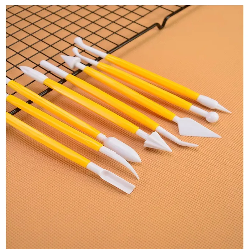 yellow 8 шт. сахарное ремесло для помадки, пирога, печенья резец для резьбы по дереву для украшения шоколада Цветочная скульптура группа для формирования выпечки DIY инструменты формы - Цвет: yellow
