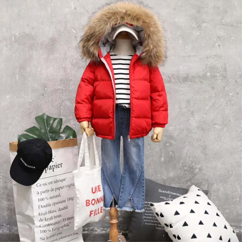 Пуховики для малышей зимние пальто мальчиков на 90% белом утином пуху меховая