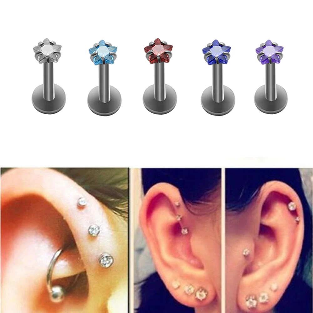 Горячая продажа 16G драгоценный камень круглый Tragus губы живота кольцо Монро