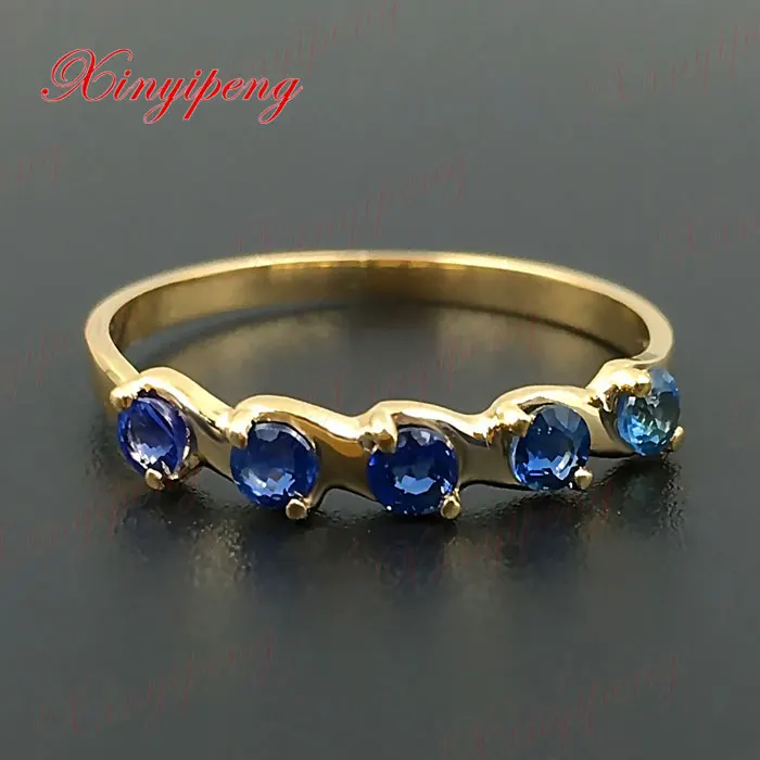 18 k желтое золото с натуральным сапфировым кольцом Синие мужские Ювелирные