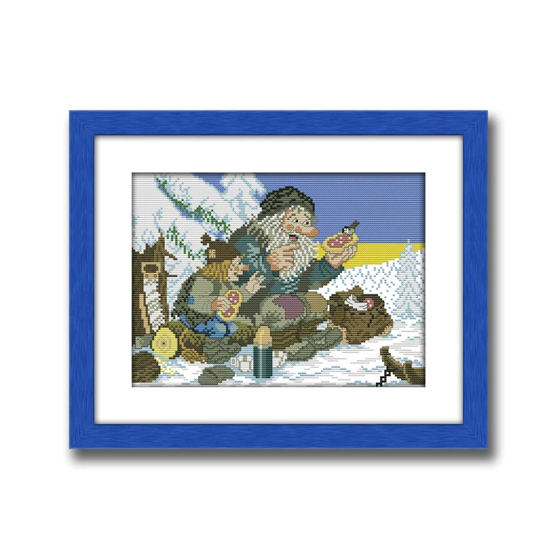 Картина с изображением снежной птицы старика напечатанная на холсте DMC 14CT 11CT