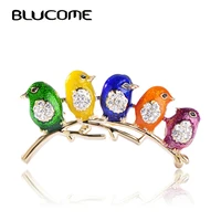 blucome colorful five cute birds brooches crystals enamel jewelry for girls kids best gifts scarf shoulder suit collar corsages