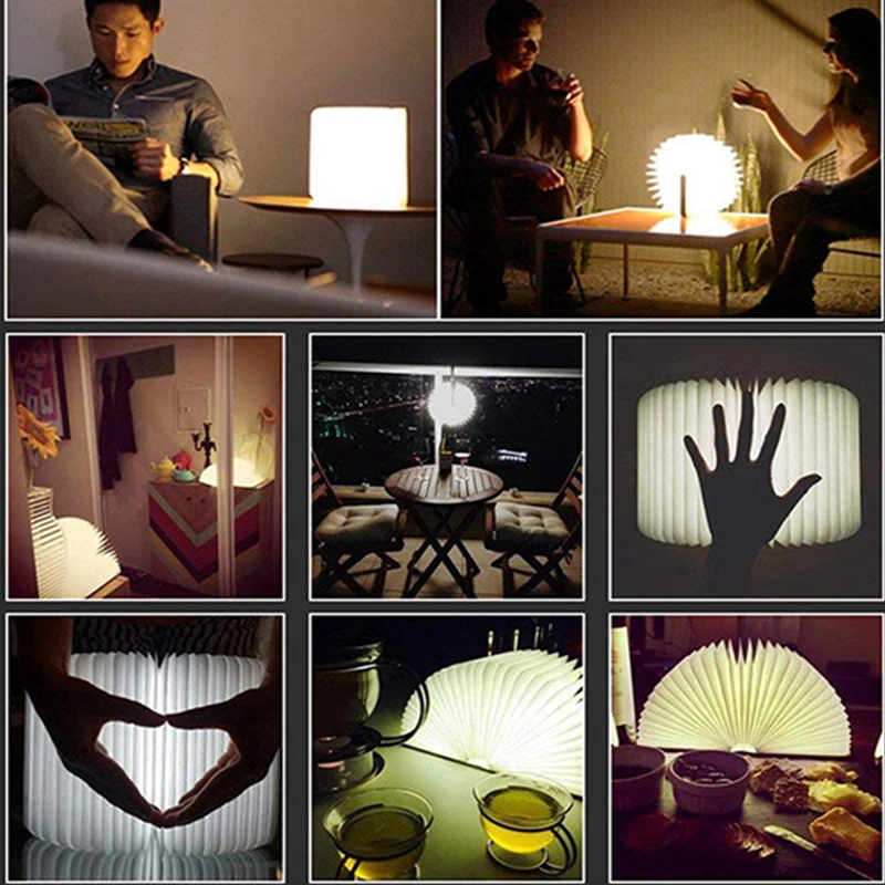 Портативный USB Перезаряжаемый Теплый Белый LED деревянный складной свет в форме