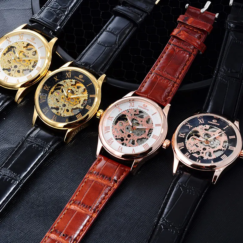 FORSINING Fashion Brand Men'S Casual Watches Men Leather Band Hand Wind Skeleton Mechanical Wirst Relogio Masculino | Наручные часы