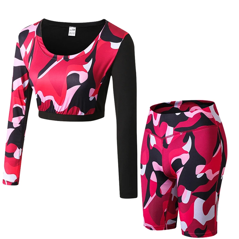 Топ с длинным рукавом + шорты 2 предмета в комплекте для йоги мягкая оболочка