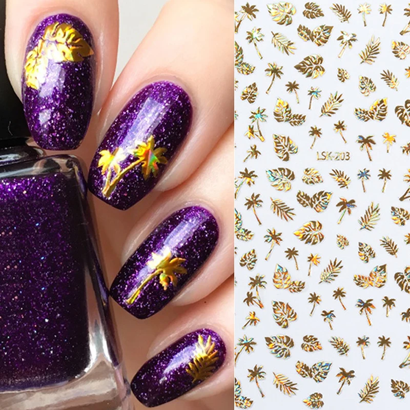 1 лист 3D стикер для ногтей Золотой Серебряный цветок Дерево дизайна