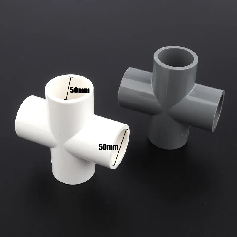 1pc 50mm PVC Cross Joints Farm Irrigation Fittings Garden Water Connectors Aquarium Tank Industrial Treatment Pipe Adapter | Дом и сад
