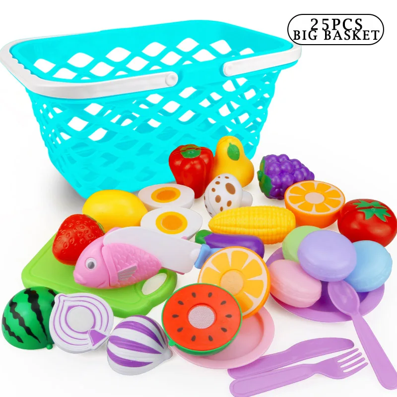 25PCS Big Basket 12-31 шт., нарезные фрукты, овощи, еда, ролевые игры, дом, игрушка, детская кухня, Kawaii, развивающие игрушки, подарок для девочек, детей - Цвет: 25PCS Big Basket