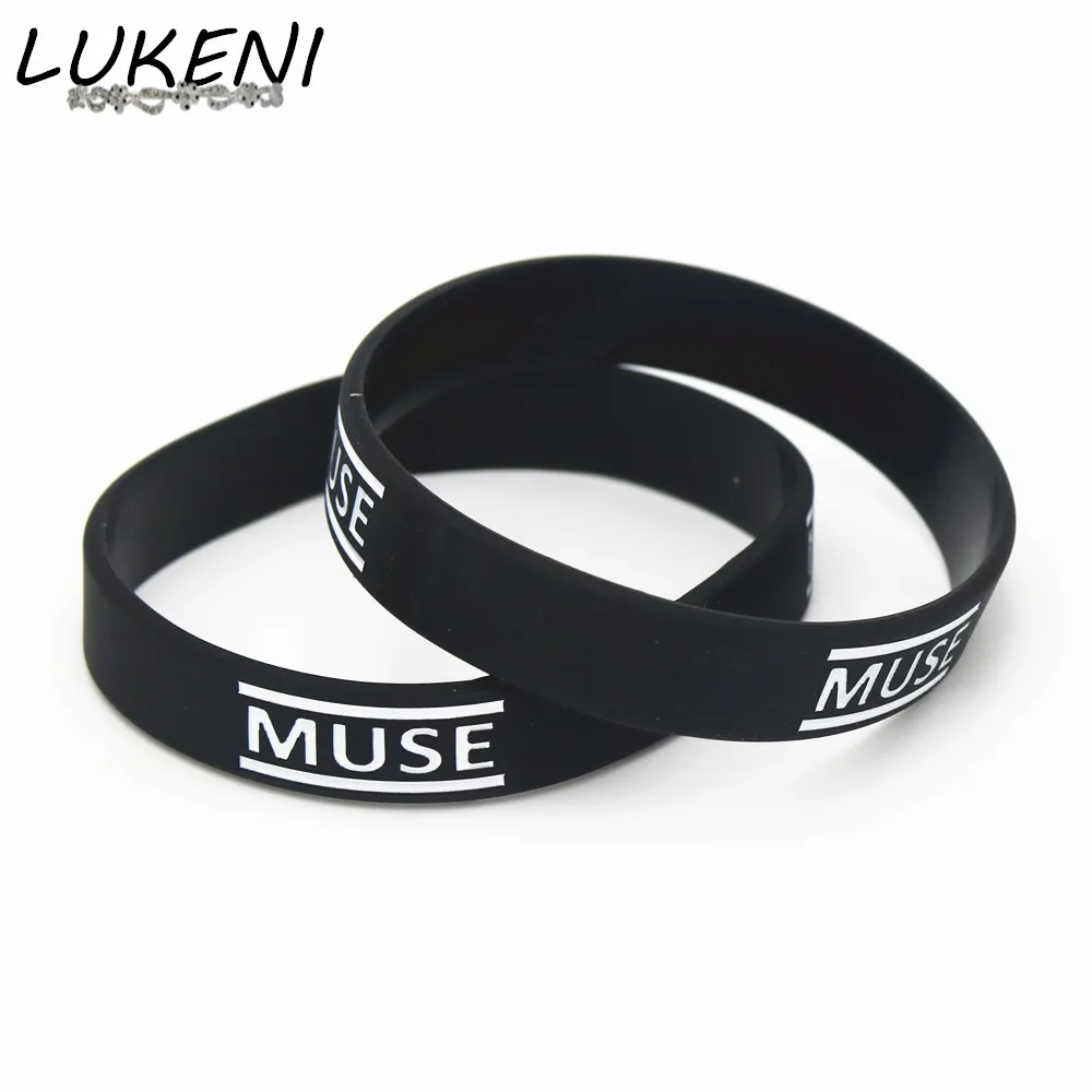 

LUKENI 1PC Hot Sale Fashion Muse Silicone Wristband Bracelet for Music Fans Black Silicone Rubber Bracelets &Bangles Gift SH117