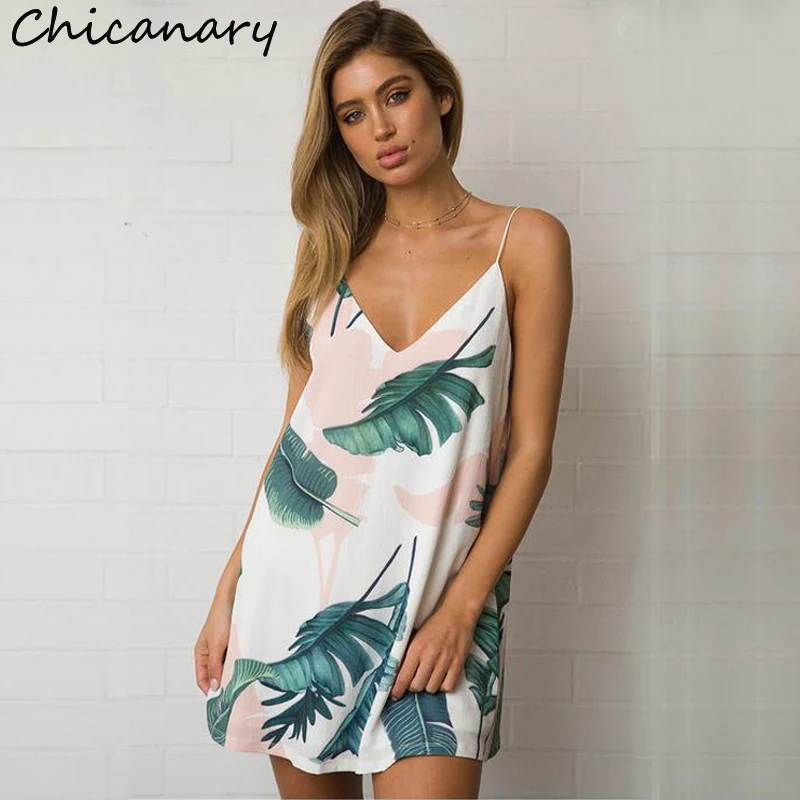 Кляузничество темно-palm Leaf Print double v Средства ухода за кожей Шеи Cami Dress Для женщин