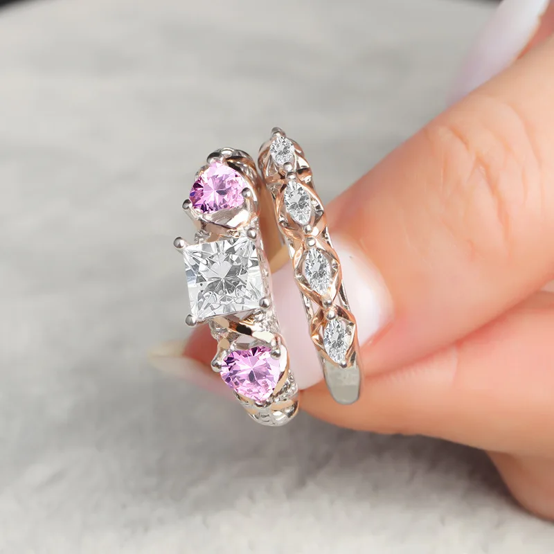 Серебристый Серебро 925 бриллиантовое кольцо модные украшения De 925 Anillos алмаз Bizuteria драгоценный камень розовый Анель топаз S925 бриллиантовые кольца - Цвет камня: Серебристый