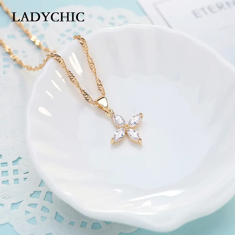 Женское колье с кулоном в виде четырехлистного листа LADYCHIC изысканная золотая