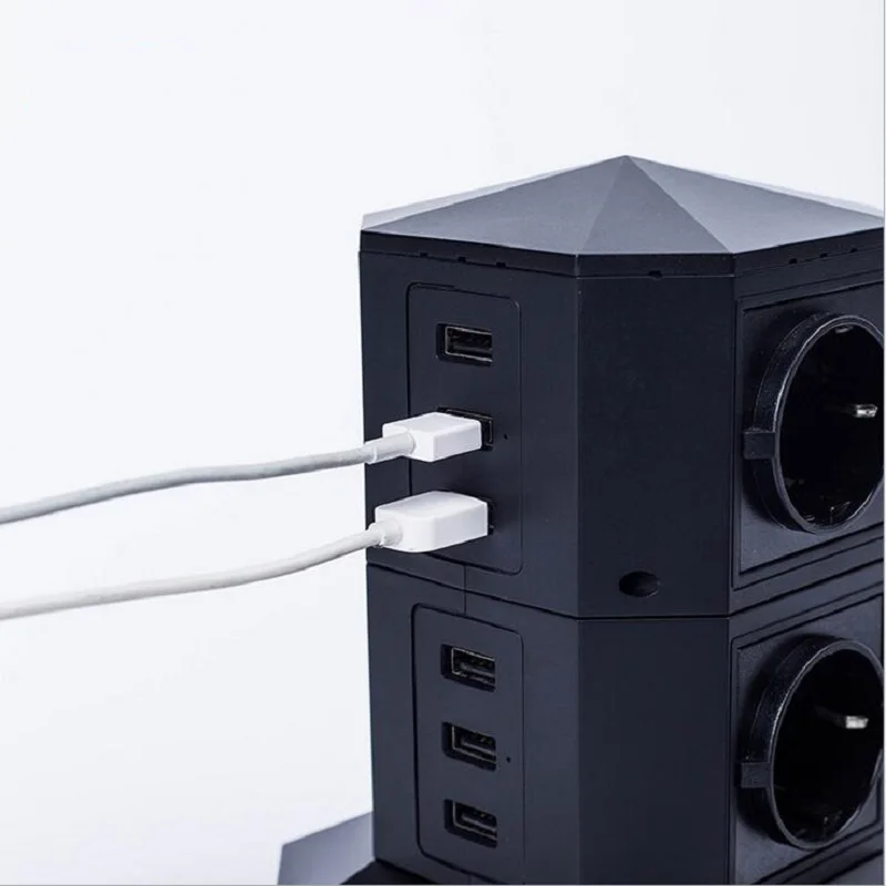 Гнездо для удлинителя башни Индивидуальный выключатель 6AC ЕС Розетка 6USB Порты 5 В 3.1A Интеллектуальная розетка, провод 1,8 м