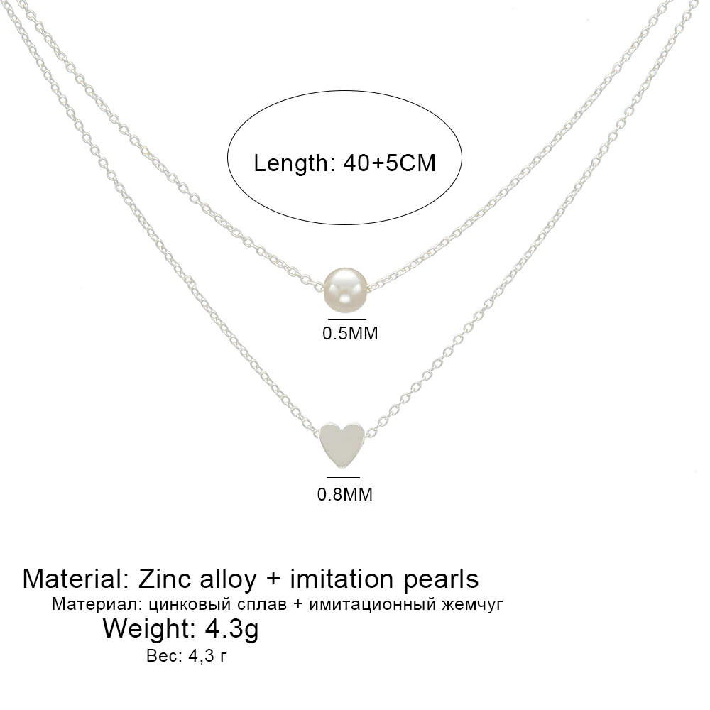 Женское Двухслойное ожерелье с имитацией жемчуга и сердцем|fashion jewelry|jewelry fashionchain
