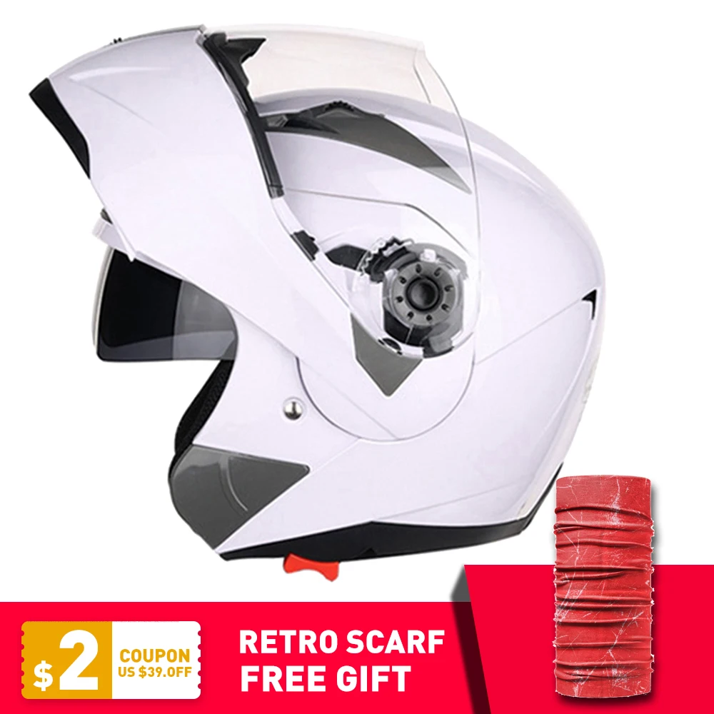 Мотоцикл JIEKAI мотоциклетных шлемов мотого Casco Capacete кожаный чехол из искусственной кожи(шлем с Двойная Линза - Цвет: White