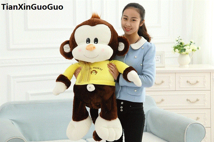 

fillings toy large 85cm cute brown monkey plush toy yellow cloth design monkey soft doll throw pillow birthday gift s0562