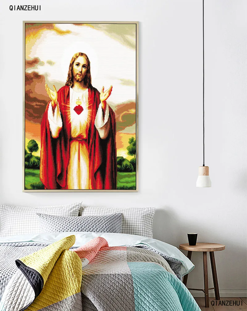 QIANZEHUI Needlework DIY Emanuel Jesus Cross stitch Christian Sets For Embroidery kits Cross-Stitching Wall Home Decro | Дом и сад