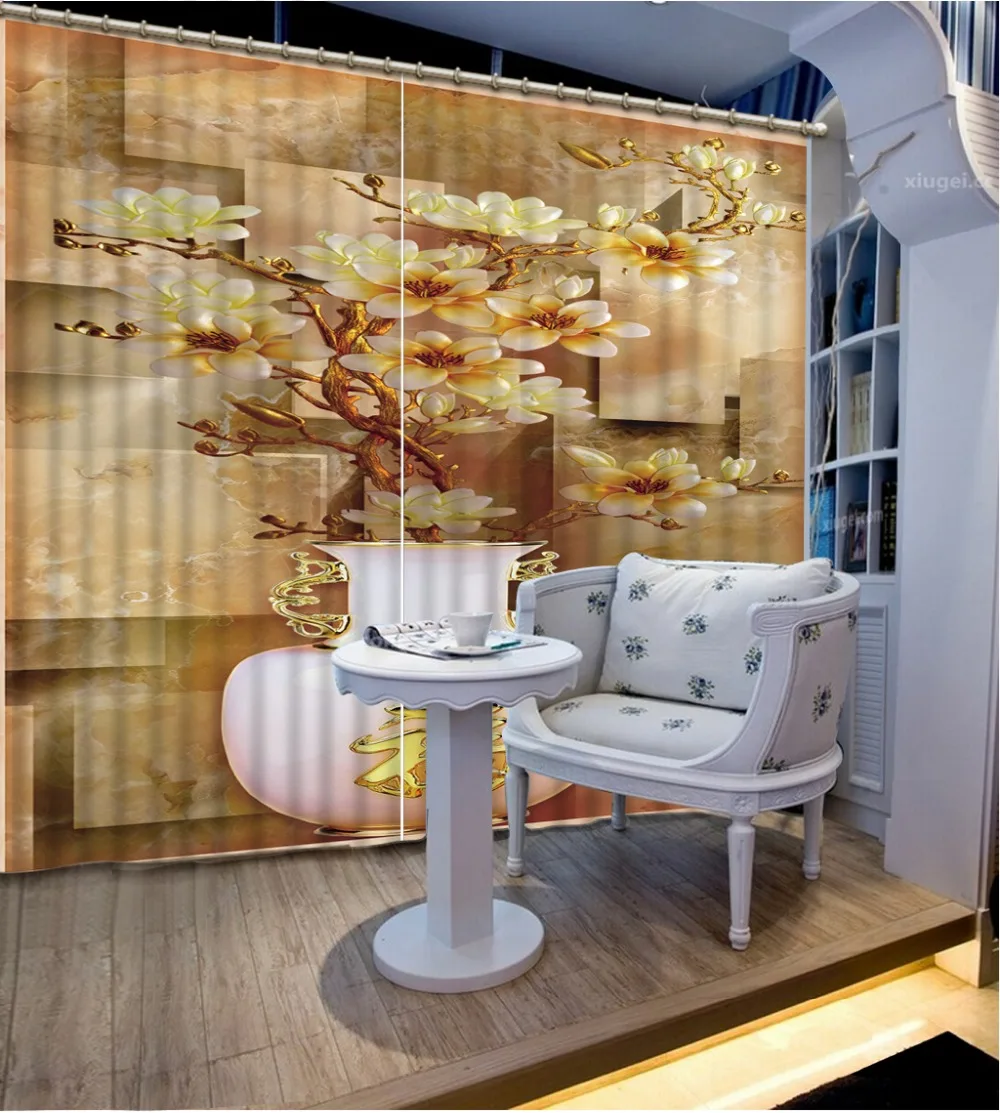 

Custom 3d curtain Vase of flowers curtains for bedroom kitchen curtain fabric valance curtains for living room