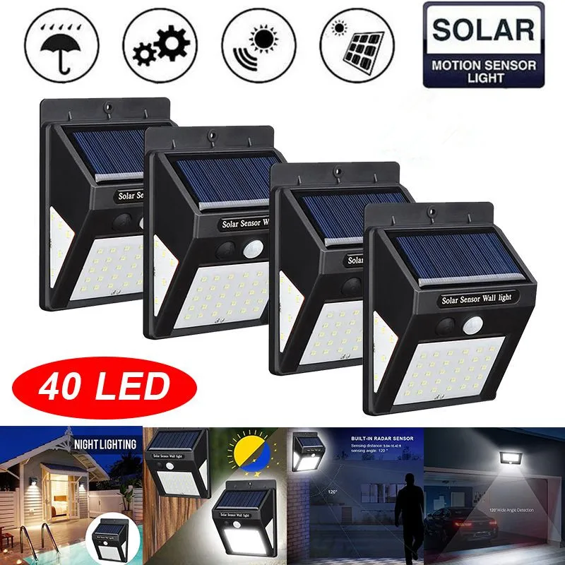 

4 Pack 40 LED Solar Light Wall Lamp PIR Motion Sensor Waterproof IP65 Outdoor Garden Security Lights Luz Solar Led Para Exterior
