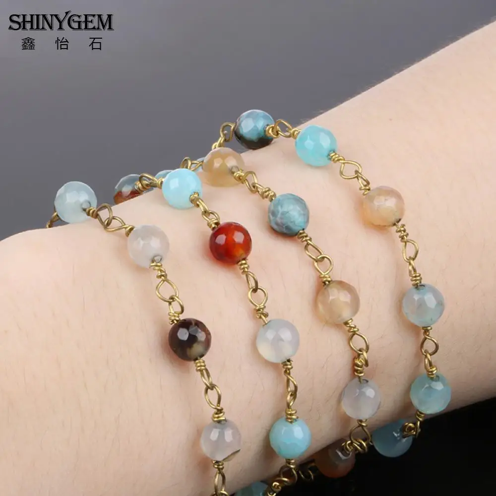 ShinyGem позолота Радуга Натуральный камень бусы 6 мм граненый круглый красочные