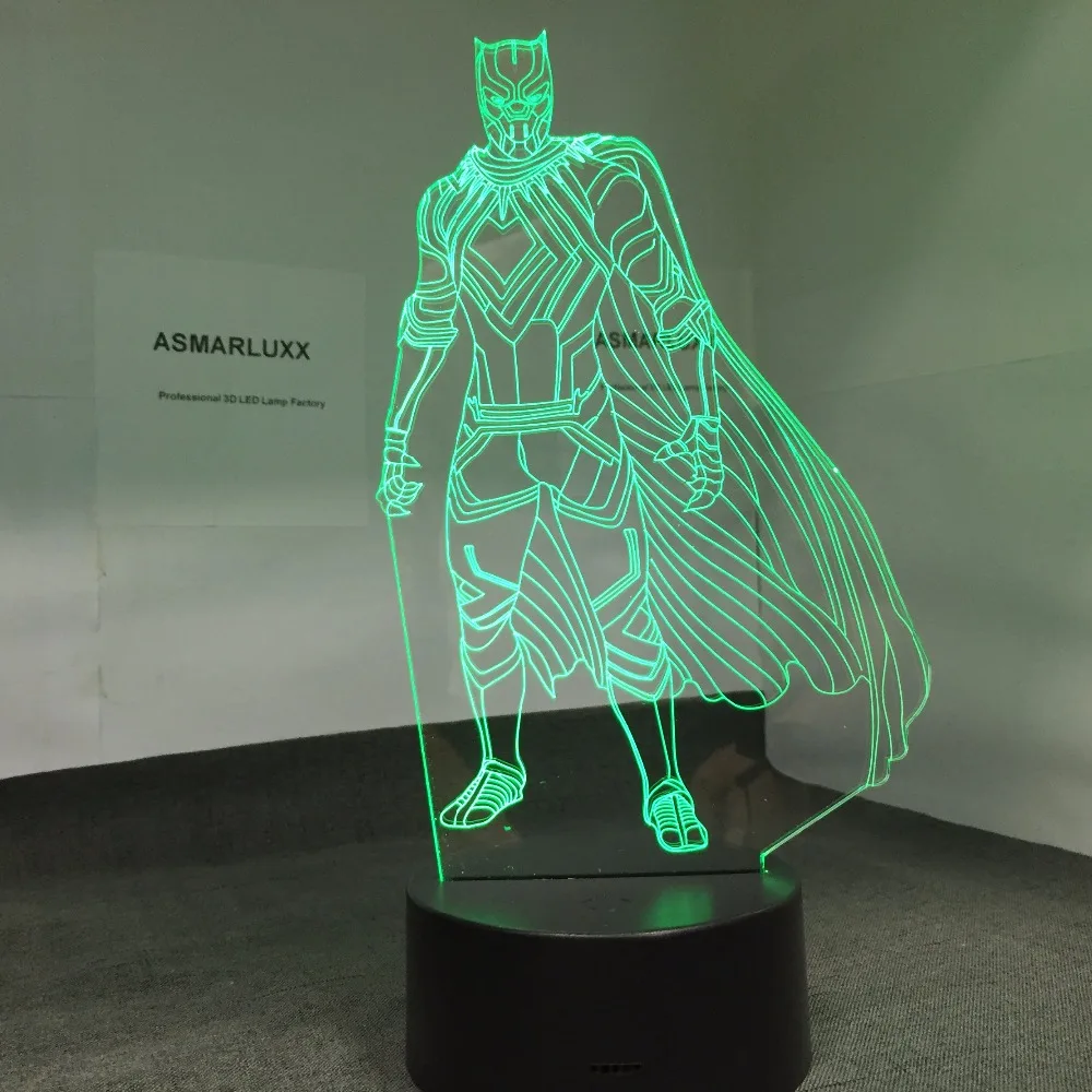 3D LED черный пантера ночной Светильник USB сенсорный светящийся супер герой Тор