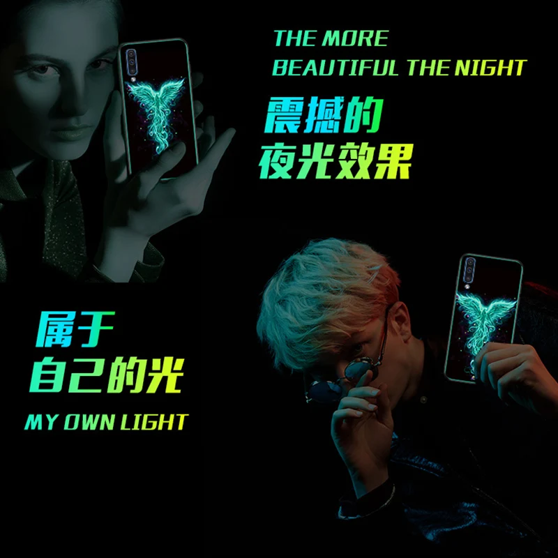 Dragon Wolf Luminous Glass Phone Case For Samsung Galaxy A50 a505 Luxury back Cover A30 a305 Night Shine case |