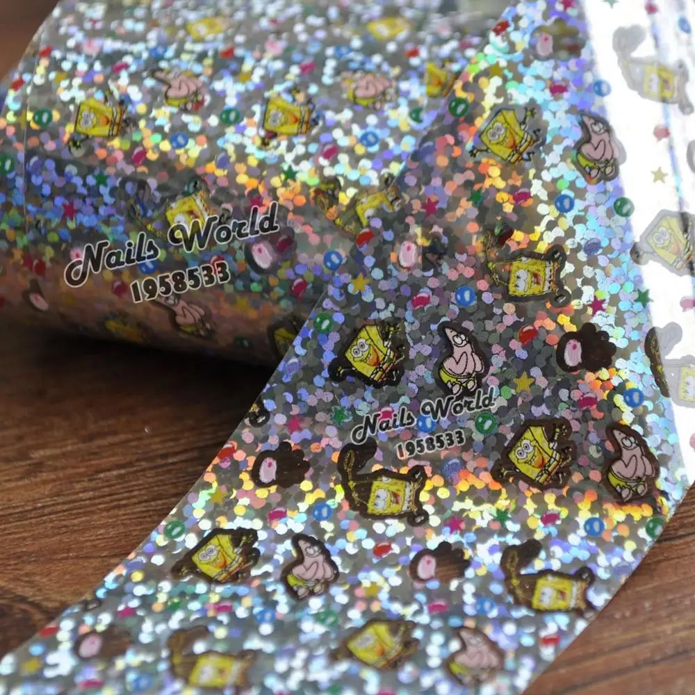 Bling Happy SpongeBob детский узор переводная фольга модные наклейки для дизайна ногтей Маникюрные наклейки DIY Tip S107