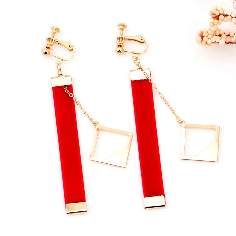 Женские бархатные серьги-клипсы в стиле ретро длинные серьги золотого и красного