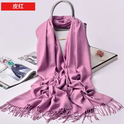 Осенне-зимний Модный женский шарф карамельного цвета, Одноцветный шарф из пашмины для девушек, дешевые кашемировые шарфы из искусственного меха - Цвет: Фуксия