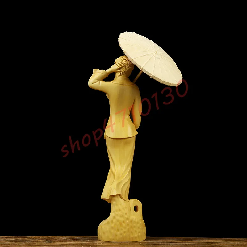 

Natural boxwood, pure hand-carved Jiangnan girl solid wood ornaments, exquisite handicraft decorations