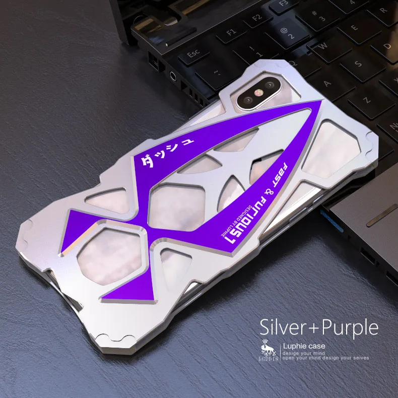 Silver Purple LUPHIE Крышка корпуса ля iPhone X Роскошный Жесткий металлический алюминиевый каркас тонкий противоударный армированный чехол для телефона для iPhone X задняя крышка Hoesje - Цвет: Silver Purple
