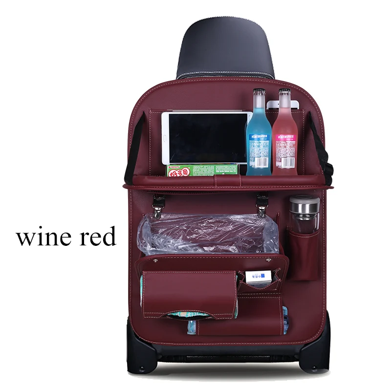 wine red Органайзер для хранения на заднем сиденье автомобиля из искусственной кожи, складная сумка для обеденного стола, поднос для путешествий, подвесная сумка-Органайзер с сумками для мусора - Название цвета: wine red