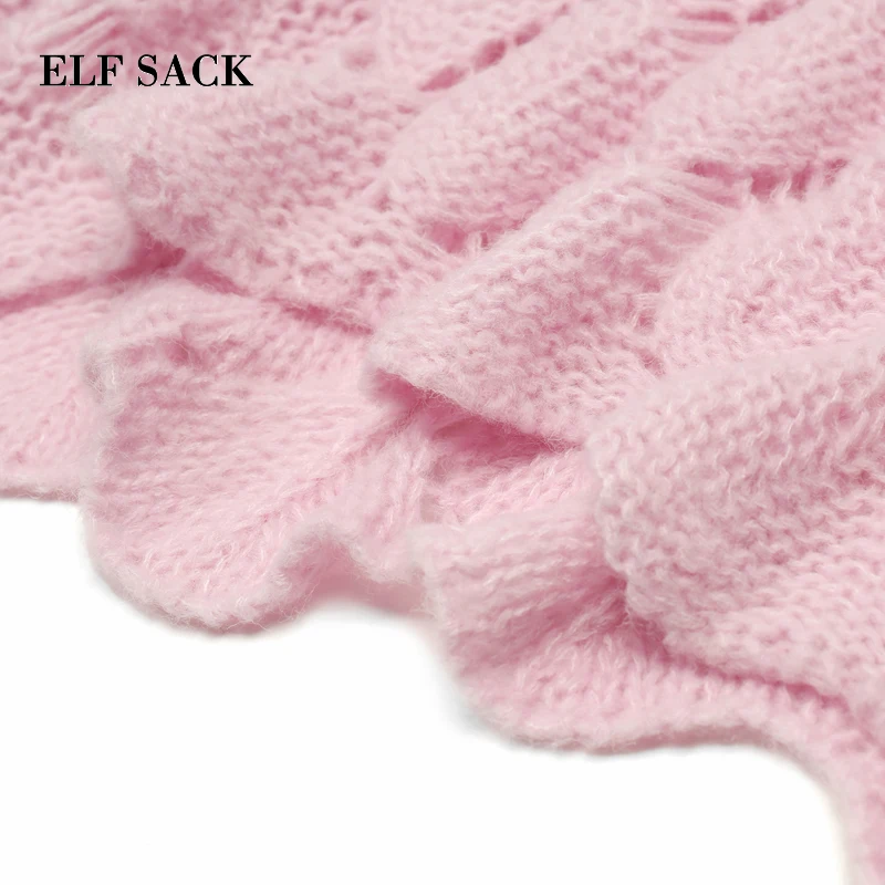 ELF SACK New Oversized Woman Sweater Casual Solid O-Neck Hand Knitted Full Women Pullovers Sweet Streetwear Hollow Femme Tops | Женская