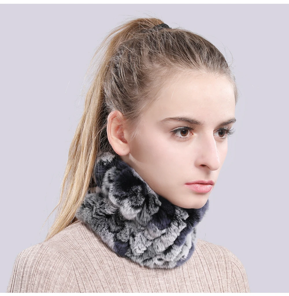 Women Real Fur Handmade Stretch Fur Scarf Knit Genuine Rex Rabbit Fur Headbands Girls Natural Fur Ring Cowl Snood Scarves Winter