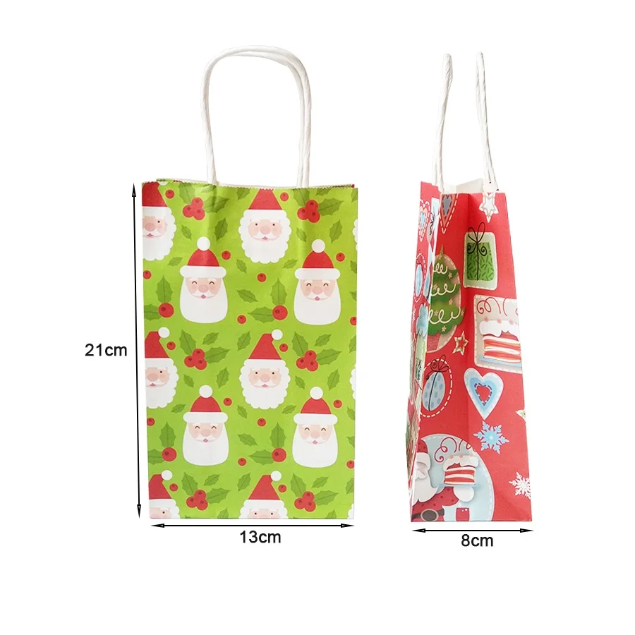 

10pcs/lot Merry Christmas Gift Bag With Handle 21x13x8cm Gift Decoration Paper Bag Lovely Christmas Tree Santa Claus Paper Bag