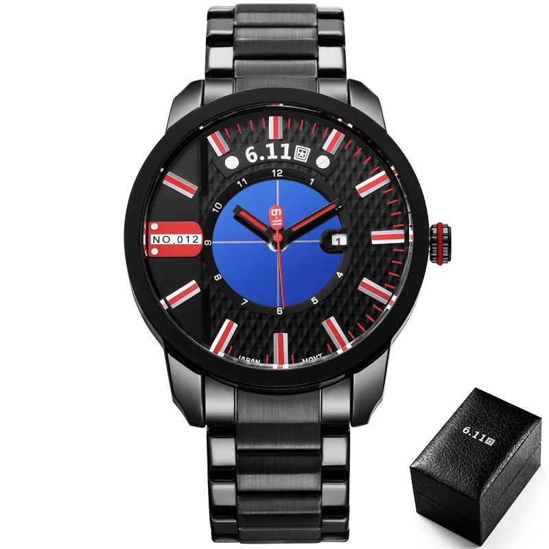 BLACK RED 6,11 мужские s новые модные часы на солнечных батареях полностью стальные часы армейские военные уличные кварцевые наручные часы мужские спортивные часы № 012 - Цвет: BLACK RED