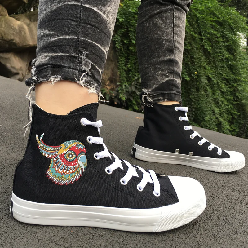 Wen Black Men's Skate Shoes Original Creative Colorful Parrot Image Design High Top Canvas Women's Sports Sneakers Big Size 49 | Спорт