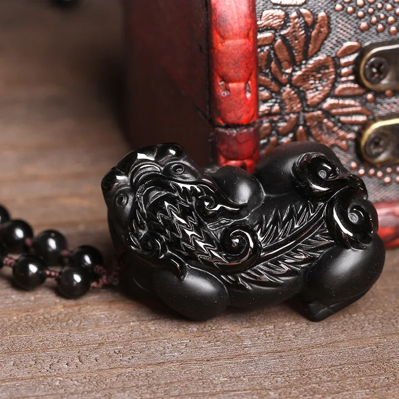 Натуральная матовая Подвеска из черного обсидиана счастливая большая храбрость