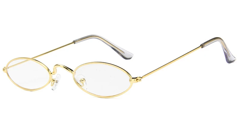 Gold Clear Lens Модные Овальные Солнцезащитные очки для мужчин и женщин в ретро-стиле с металлической оправой, красные винтажные Крошечные Круглые узкие мужские женские маленькие желтые солнцезащитные очки UV400 - Цвет линз: Gold Clear Lens