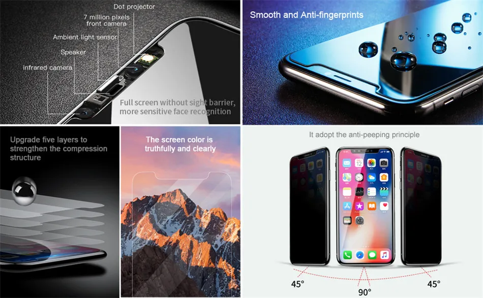 Защитная пленка для экрана Baseus для iPhone X, антишпионское закаленное стекло 0,3 мм для iPhone X 10, защитная пленка