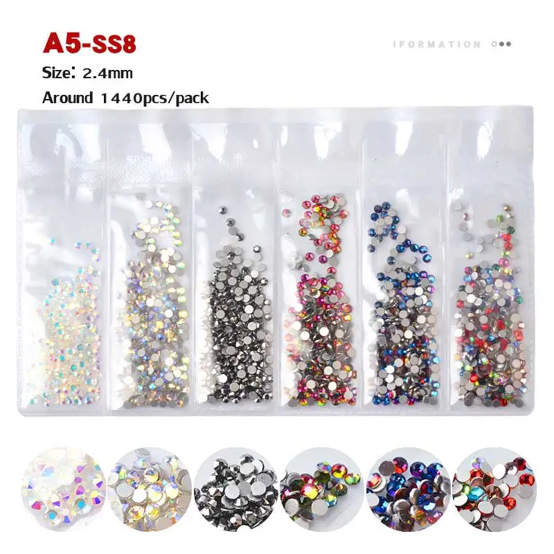 A5-SS8 1440 шт цветные стразы SS3-SS10 не горячей фиксации Хрустальные Стразы 3d плоские с оборота стеклянные стразы для дизайна ногтей блестящие украшения - Цвет: A5-SS8